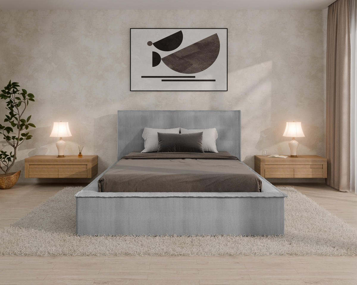 POLSTERBETT SANA 140x200cm Elegantes Polsterbett für modernen Wohnstil , ohne matratze, grau - Grau, Holz (140/200cm) - Homesy