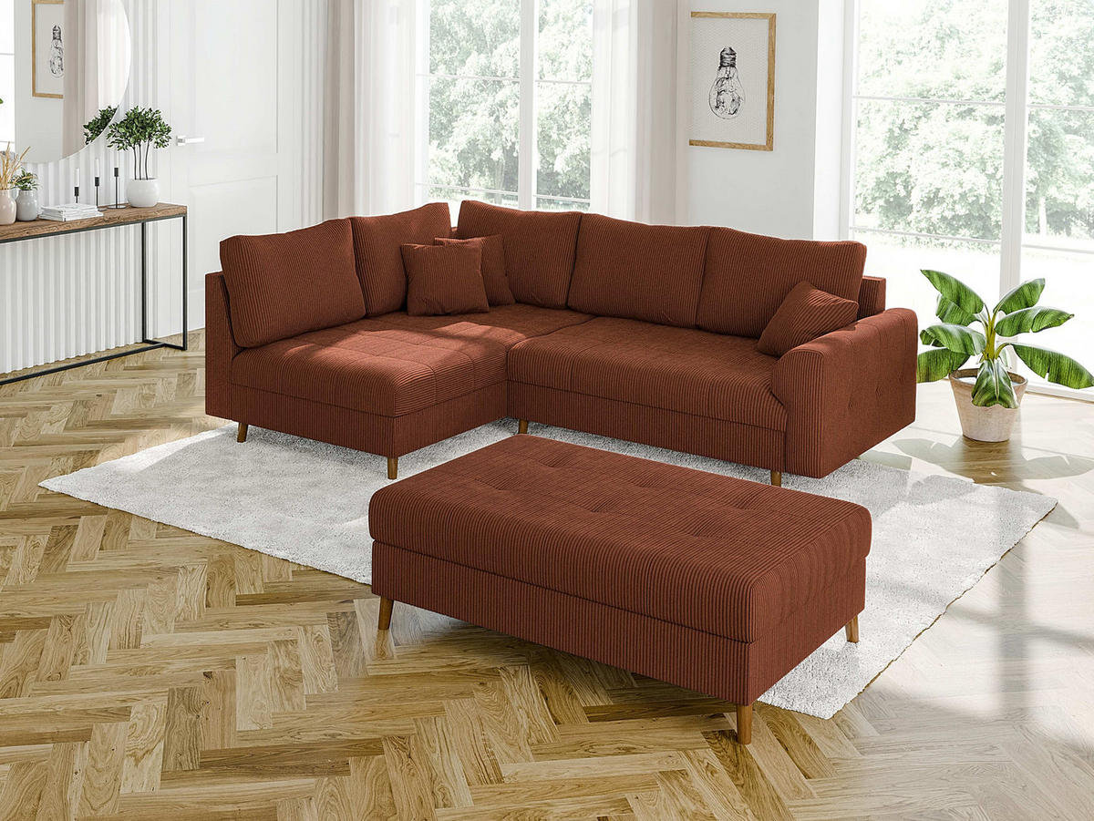 HOCKER Alma Terrakotta Cord - Terra cotta/Braun, Holz/Textil (118/40/73cm) - S-Style Möbel