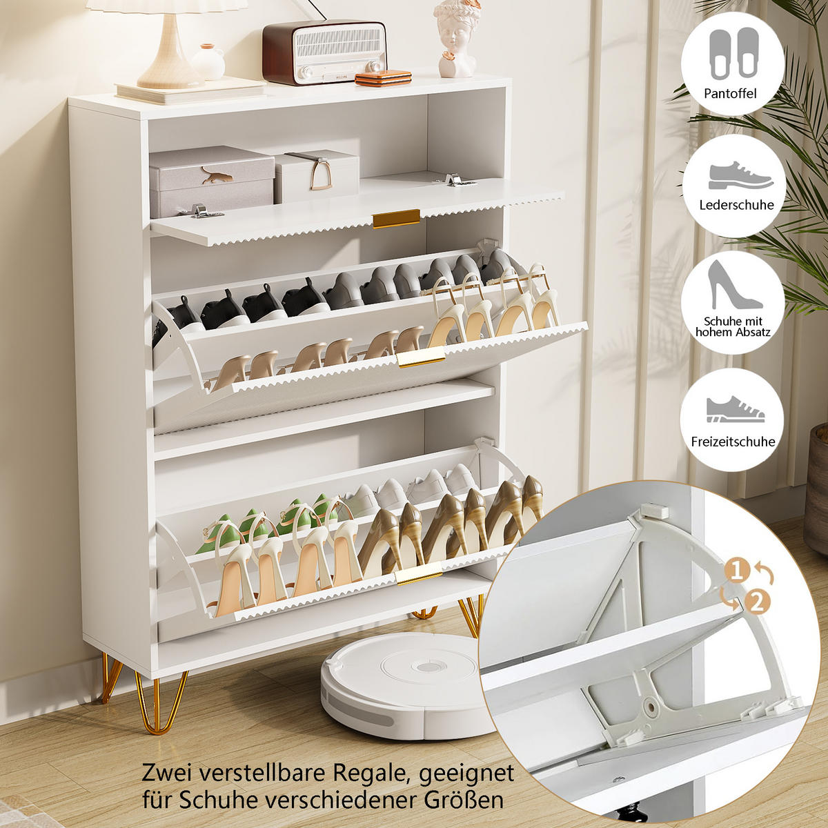 SCHUHSCHRANK aus Holz mit Türen, Weiß, 2 verstellbare Regale - Weiß, Holz (24/118.5/80cm)