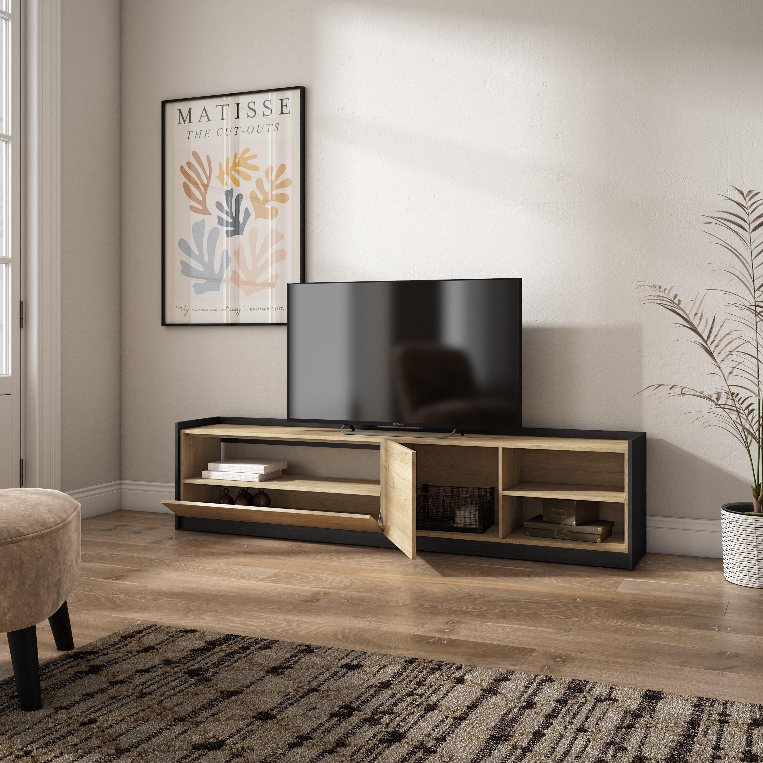 TV-SCHRANK, Lowboard, Eiche Schwarz, 207/37/50cm - Eichefarben, Holzwerkstoff (207/50/37cm) - Skraut Home
