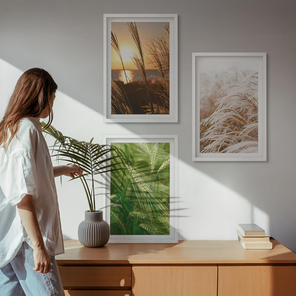 WANDBILDER 3er-Set - 40x60 cm Weißer Rahmen - Gräser farbenfrohe Natur - Weiß, Kunststoff (40/60cm) - ArtPrintCave