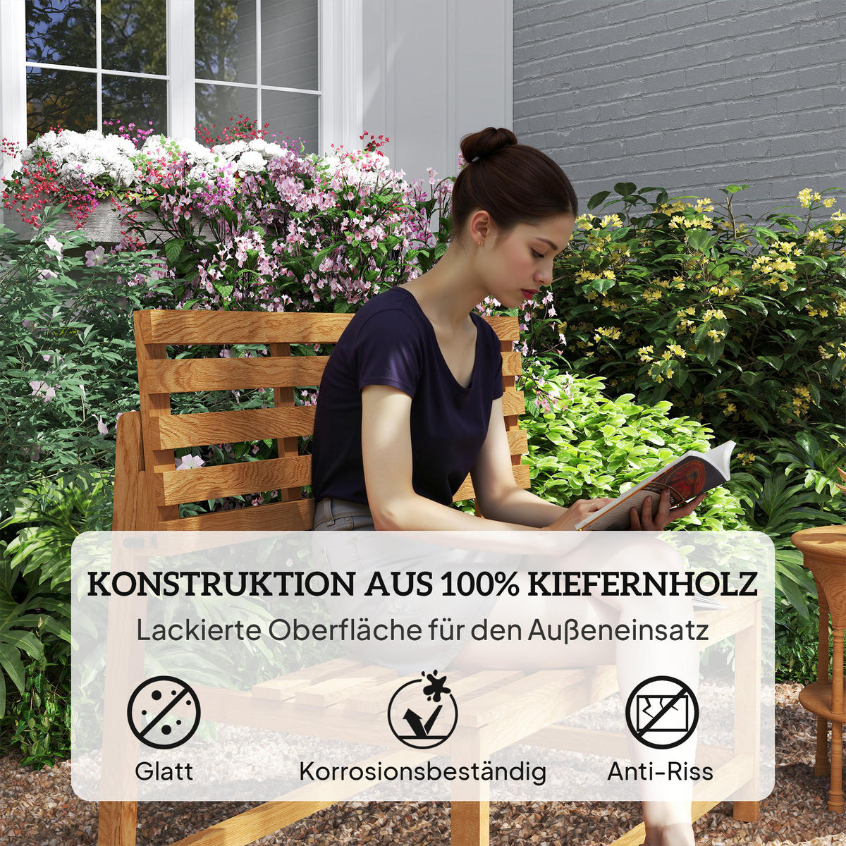 GARTENBANK aus Kiefernholz und Teak - Teakfarben, Holz (61/89/110cm) - Outsunny