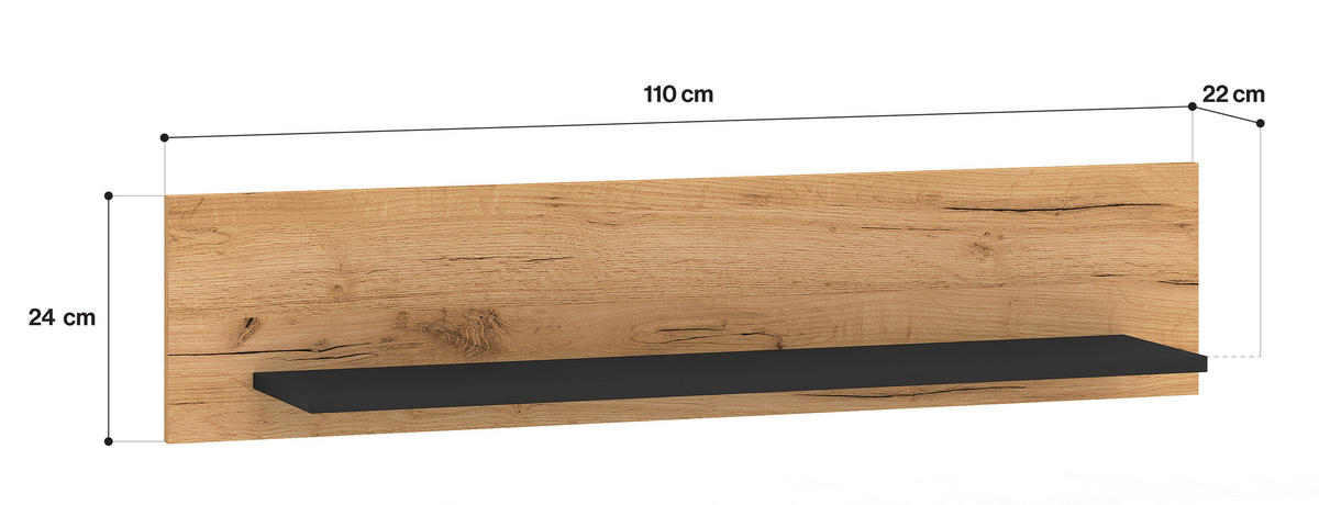 WANDREGAL Urso Gold Craft Eiche / Schwarz 110 / 22 / 24 cm - Schwarz/Braun, Holz/Holzwerkstoff (110/24/22cm) - Feldmann-Wohnen