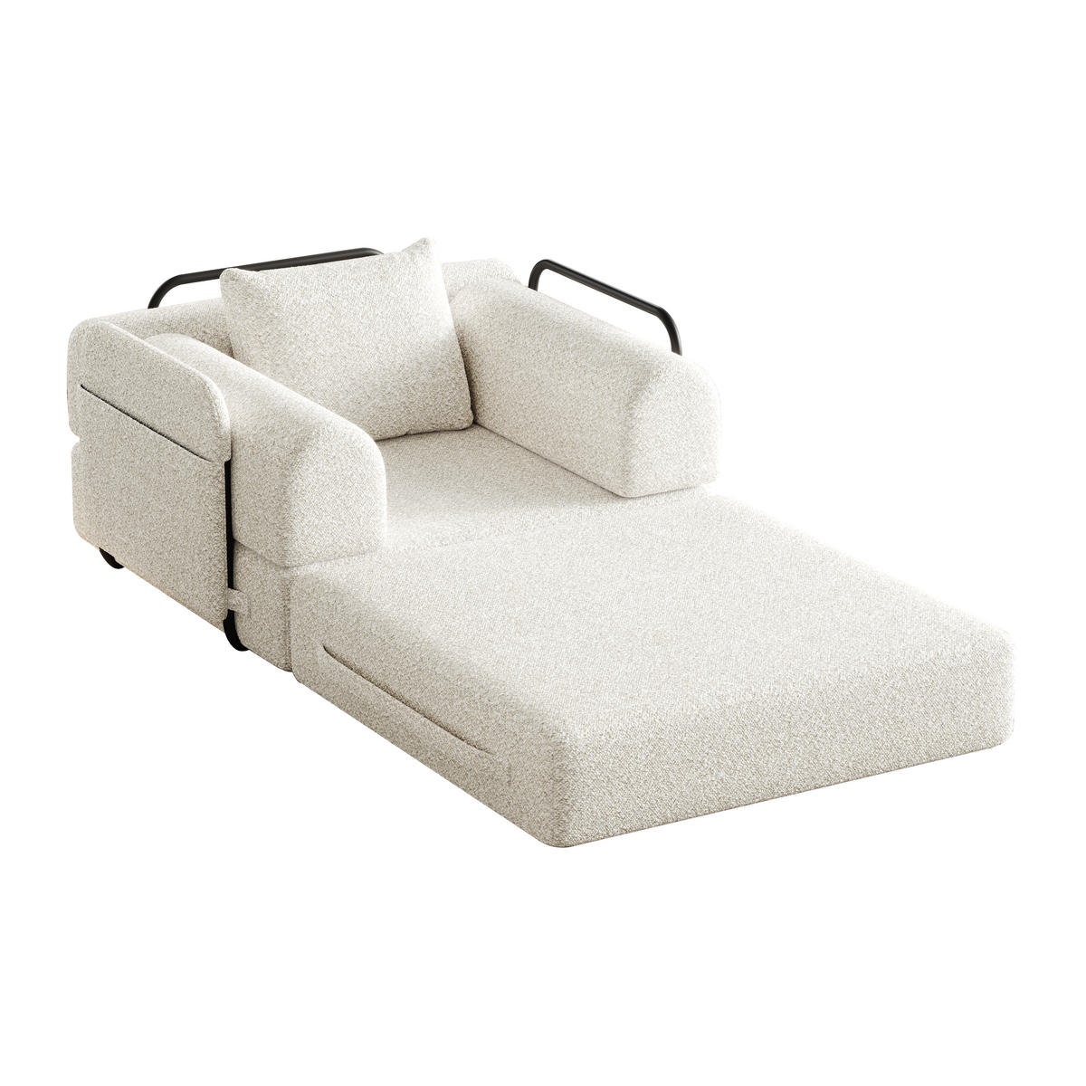 SCHLAFSOFA Chenille Beige mit Schlaffunktion und Armlehnen-Ablagefach - Beige, Textil/Metall (274/69.8/183.8cm) - WISHDOR