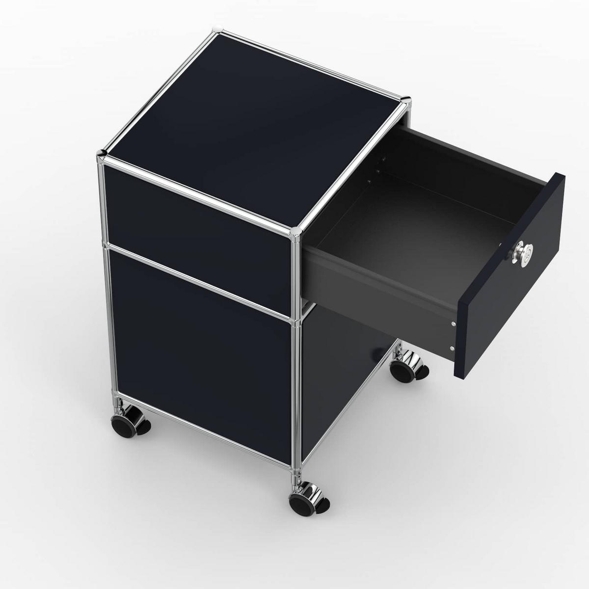 BÜRO-ROLLCONTAINER, Metall, 40 cm, 1 Schublade + 1 Hängeregistratur, Graphitschwarz - Chromfarben/Silberfarben, Metall (40/68.2/39.7cm) - Versee
