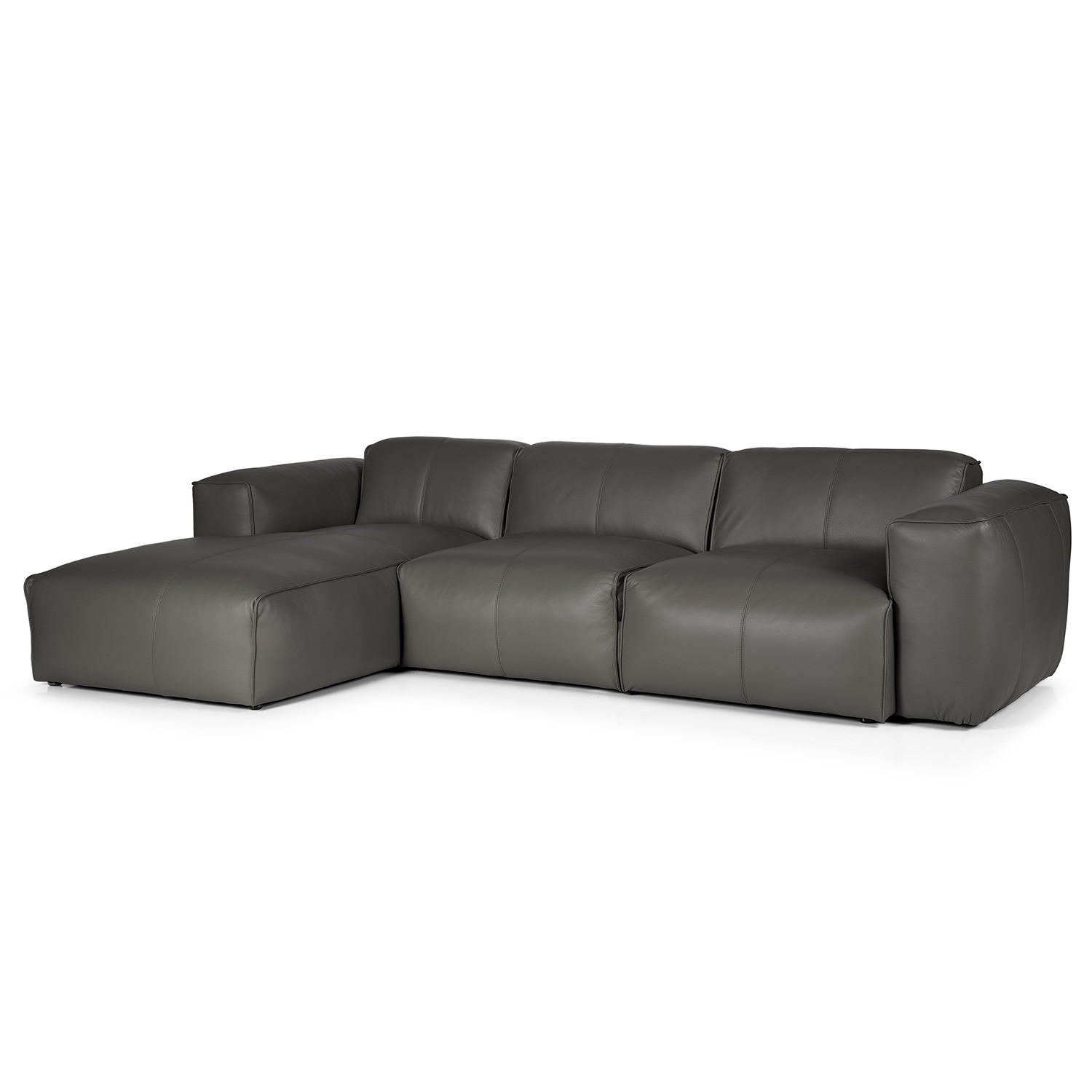 3-SITZER ECKSOFA mit Longchair - Schwarz/Grau, Leder/Kunststoff (284/173cm) - home24