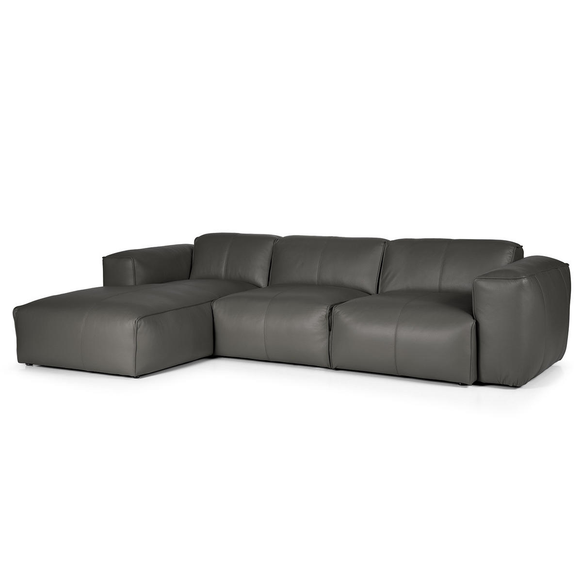 3-SITZER ECKSOFA mit Longchair - Schwarz/Grau, Leder/Kunststoff (284/173cm) - home24