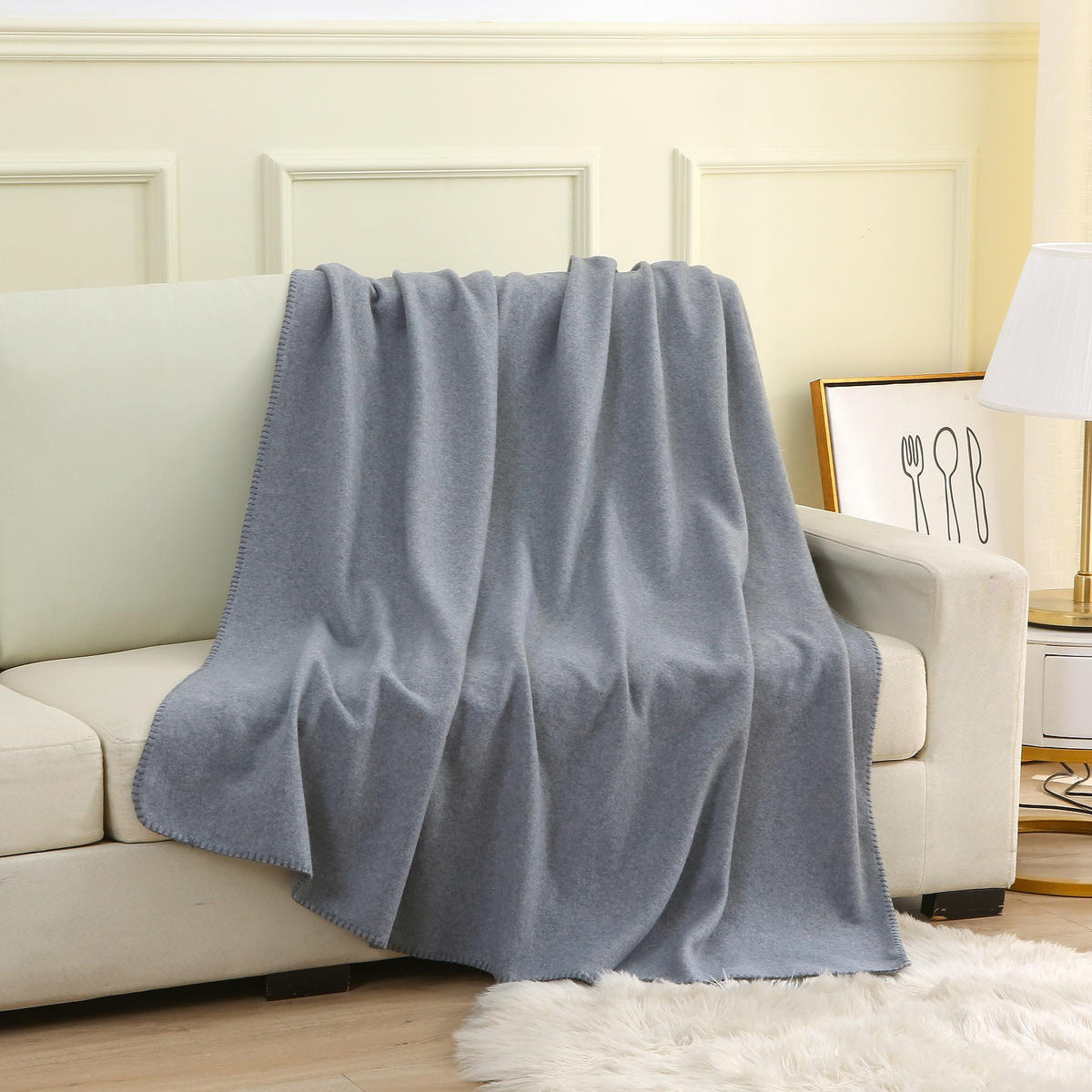 FLEECEDECKE eco-line grau meliert 140/190 cm Ketteleinfassung Anti-Pilling - Grau, Textil (140/190cm) - wometo