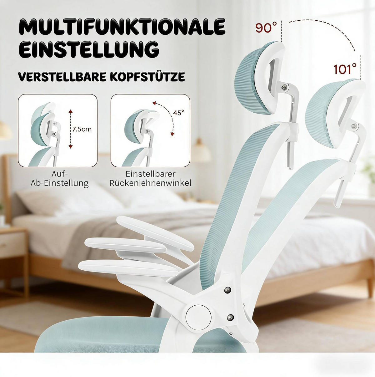 BÜROSTUHL ergonomisch höhenverstellbar Blau - Blau, Metall (47/117.5/63.5cm) - Meubliv