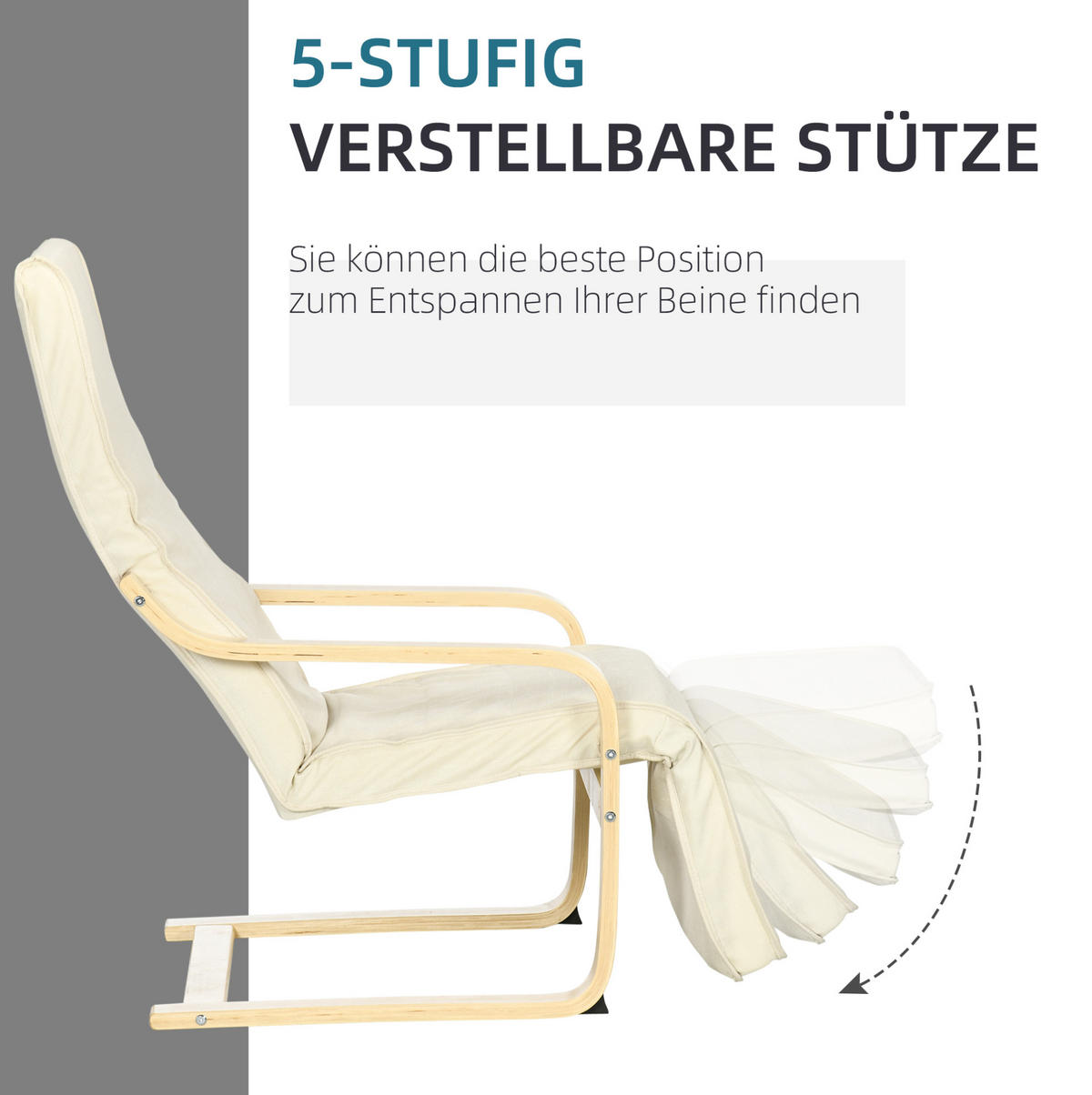 RELAXSESSEL 66.5/100/94 cm Cremeweiß aus Polyester mit 5-fach verstellbarer Beinstütze - Creme, Textil (94/100/66.5cm) - OKMYHOME