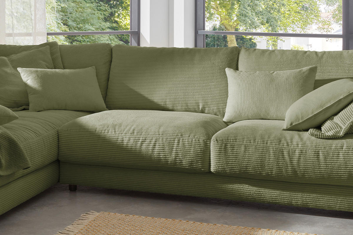 ECKSOFA MADELINE Grün Cord - Schwarz/Grün, Kunststoff/Textil (325/224cm) - KAWOLA