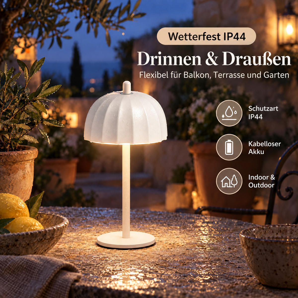 LED-TISCHLEUCHTE Umbrella schwarz 21cm Metall 2er-Set weiß - Weiß, Metall (10/10/21cm) - Northpoint