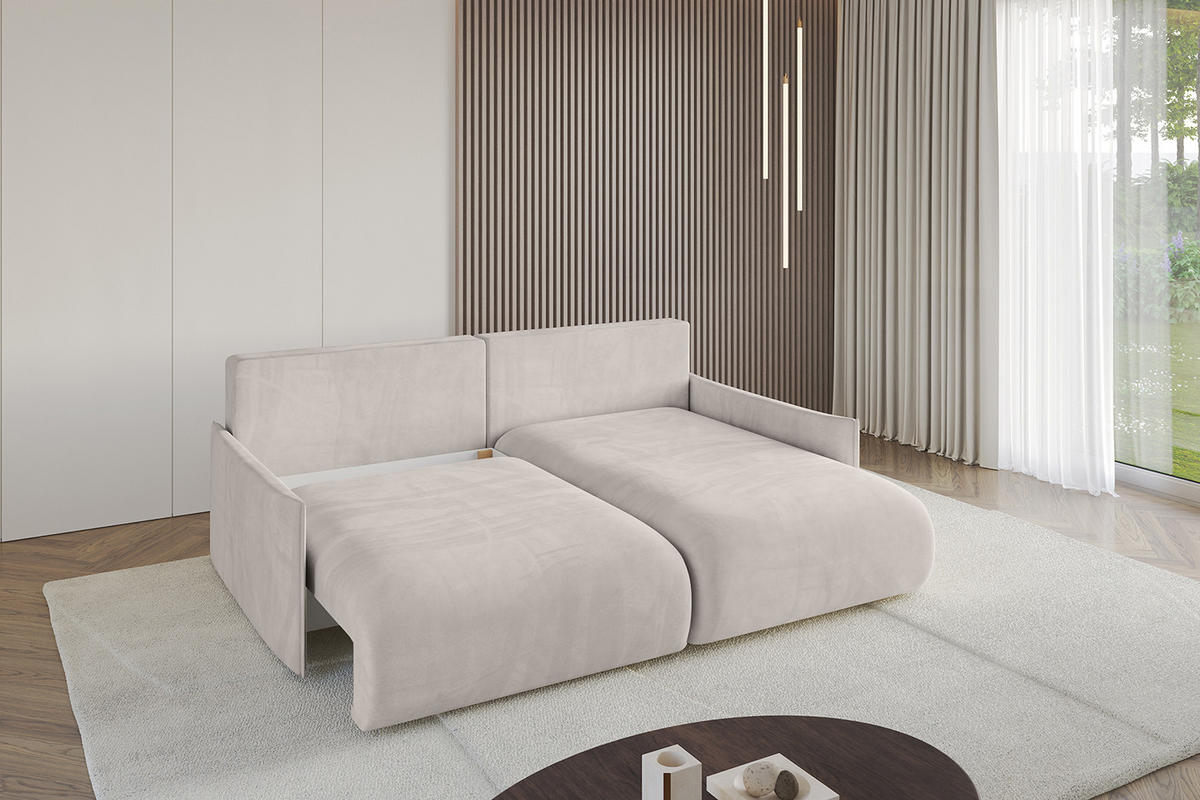 ECKSOFA Ottomane rechts ONESK-L-v1 216x177x72 Hellbraun Velours - Hellbraun, Holzwerkstoff/Kunststoff (177/216cm) - ALTDECOR