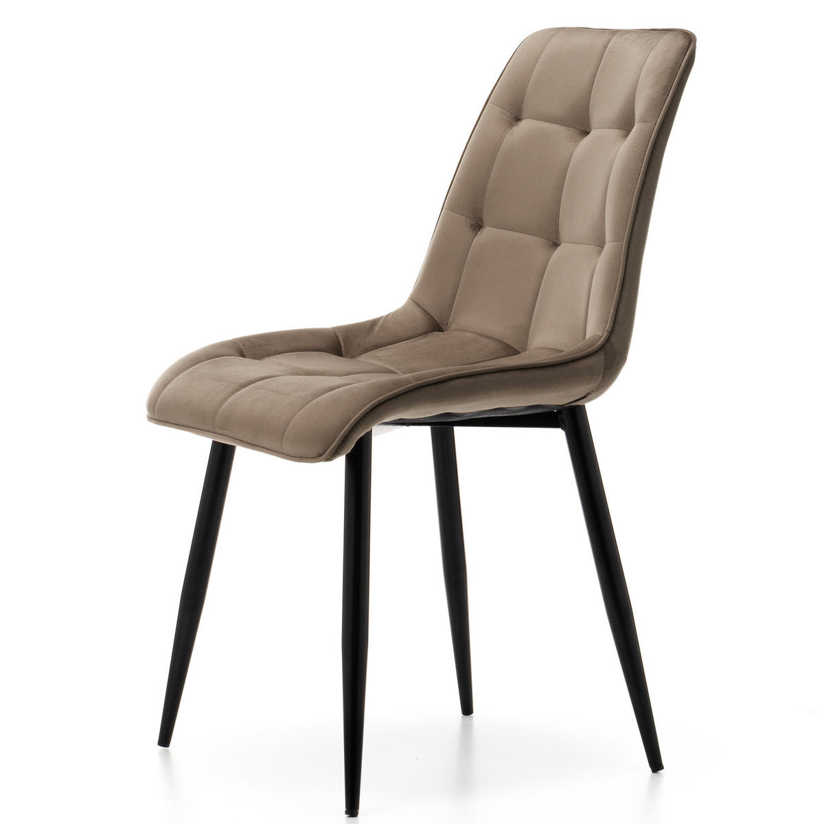 STUHL CHIC gespolsterter mit Steppung - dunkelbeige - Samt Velours - Beige/Schwarz, Metall (50/88/47cm) - NEW HOME