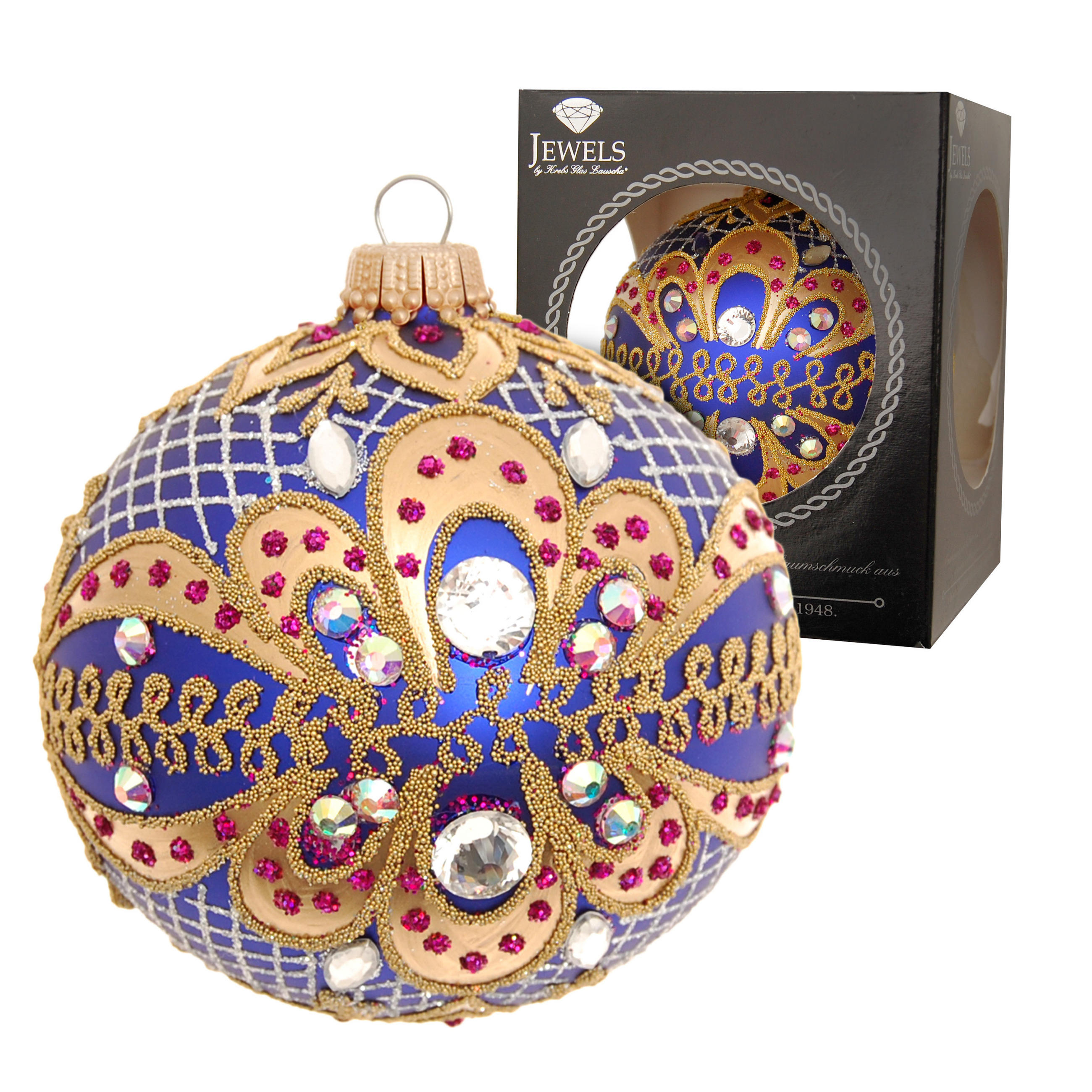 Krebs Glas Lauscha Christbaumkugel Blau 8x8x8 cm