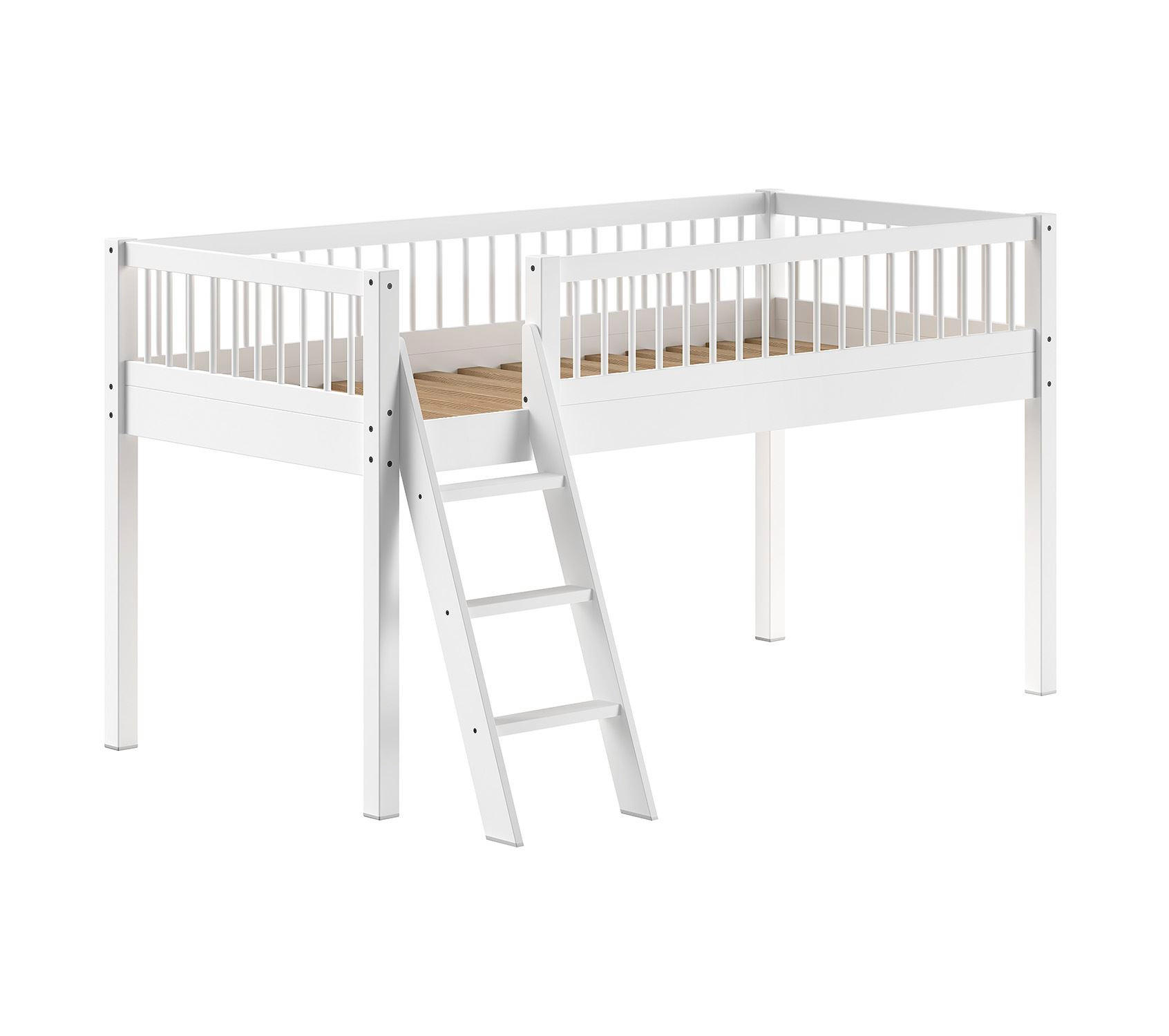 KINDERBETT 90x200 Keeley Buche Weiß Holz Leiter Komfort Stabil Modern - Weiß, Holz (90/200cm) - 58aufmkessel