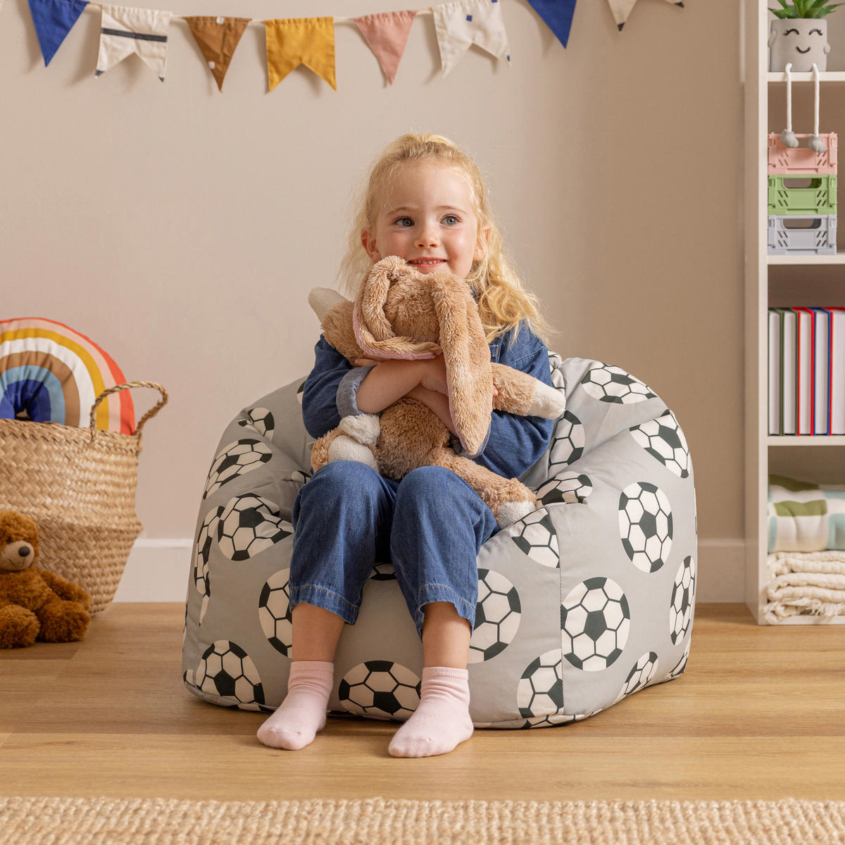 KINDERSITZSACK Fußball Druck - Schwarz, Textil (53/50/53cm) - icon