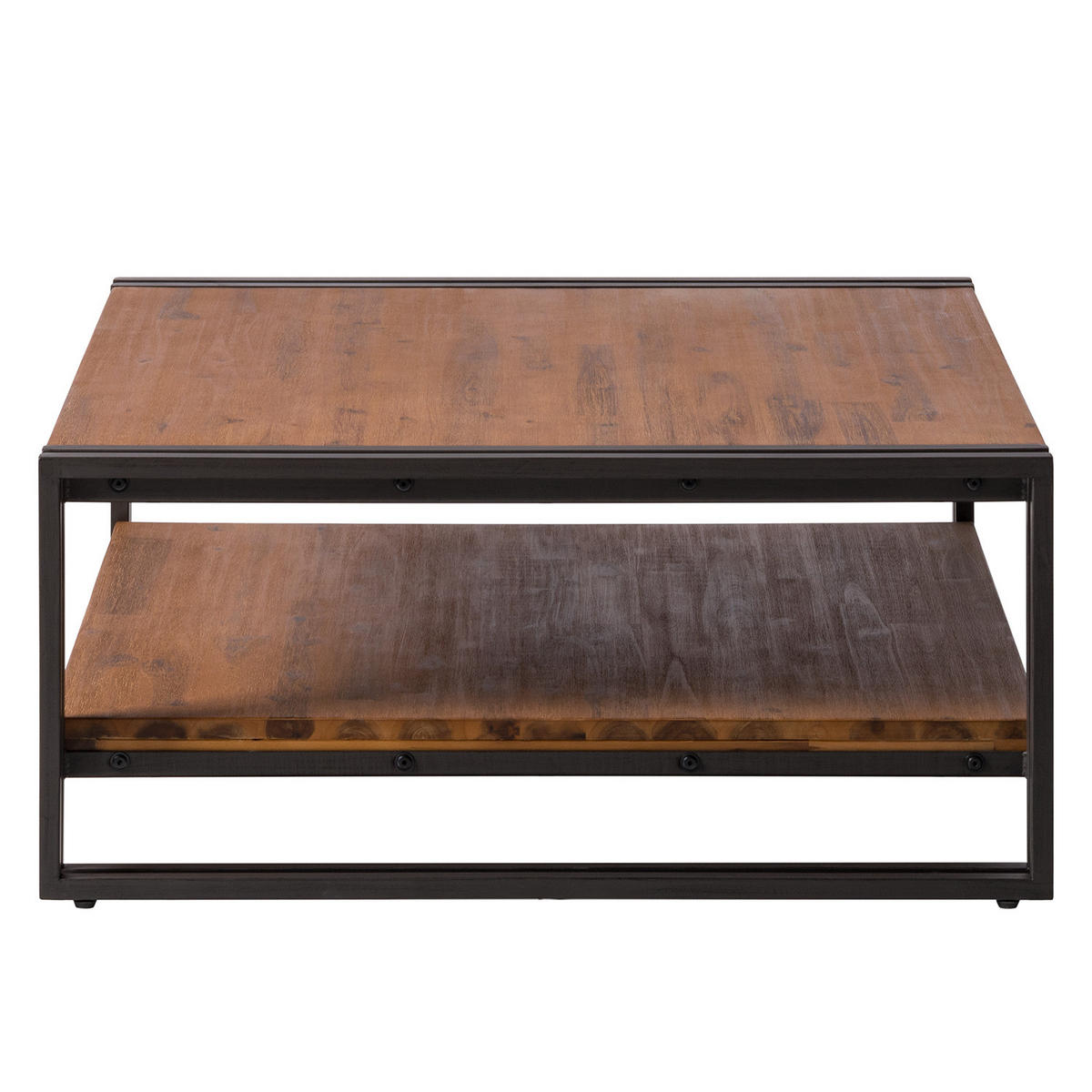 COUCHTISCH mit Ablage - Akazie massiv / Metall, 90 cm - Akaziefarben, Holz (90/90/40cm) - home24