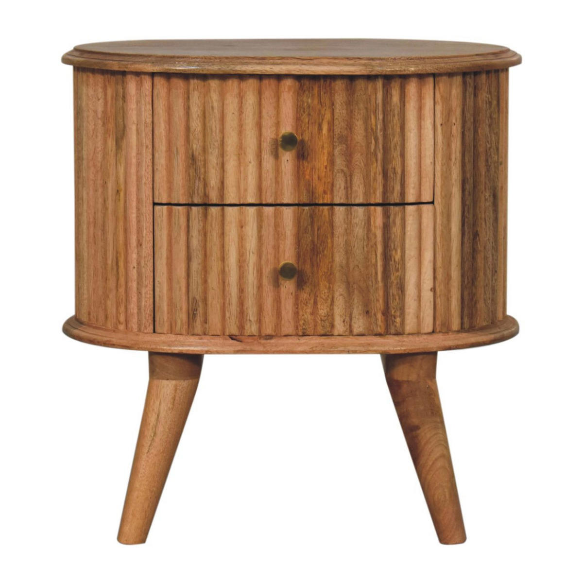NACHTTISCH Soba mit 2 Schubladen, Nordische Beine, Beige - Beige/Messingfarben, Mangoholz/Holz (48/50/35cm) - Artisan Furniture
