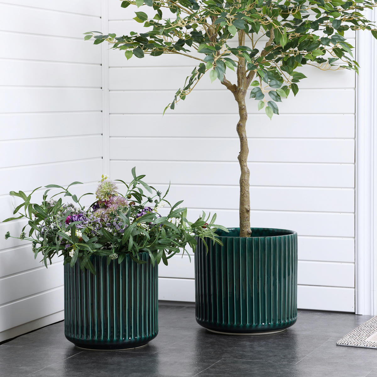 BLUMENTOPF Keramik Dunkelgrün Grün und Weiß Ø35.5xH33 cm - Grün, Keramik (33.5cm)