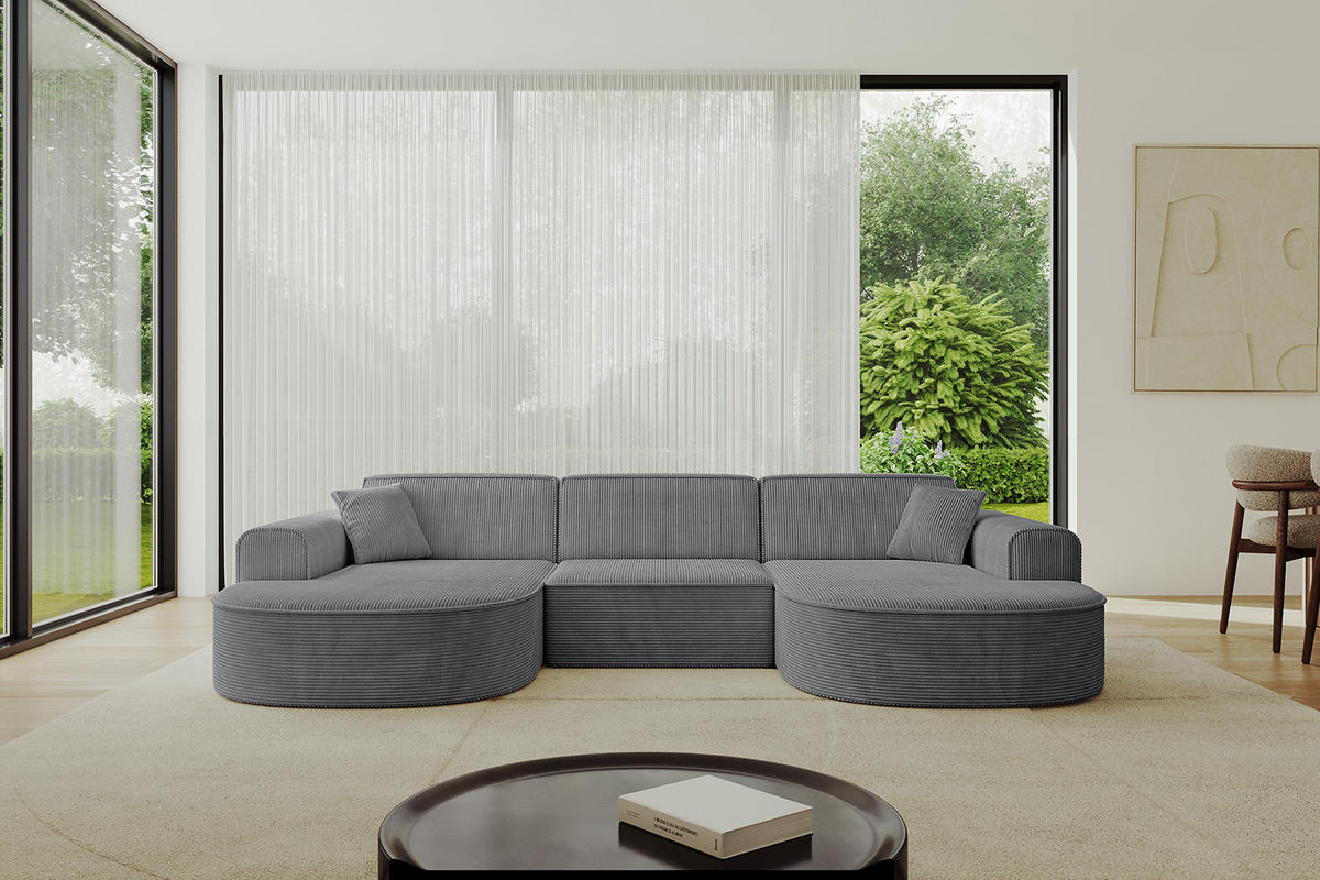 WOHNLANDSCHAFT MARI-U1 - 295x163x73,5 cm Dunkelgrau Cord - Dunkelgrau/Schwarz, Holzwerkstoff/Kunststoff (295/73.5/163cm) - ALTDECOR