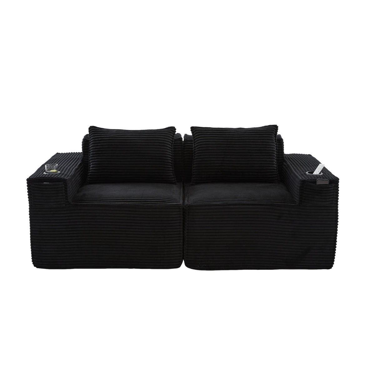 SOFA modularer 2-Sitzer mit Getränkehaltern 188 x 90 x 75 cm Schwarz - Schwarz, Kunststoff (188/75/90cm) - Meubliv