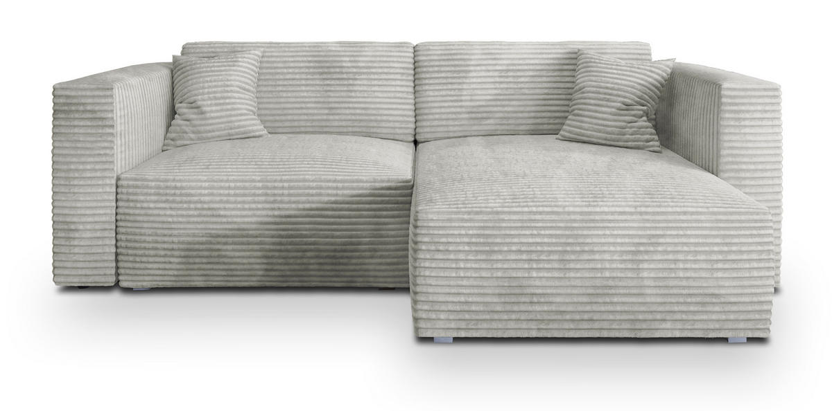 ECKSOFA NERIO Hellgrau Kordstoff mit Schlaffunktion - Hellgrau, Holz (245/148cm) - MASSENO