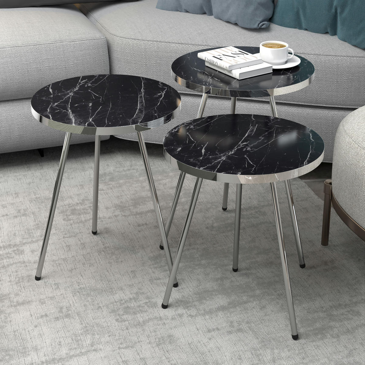 SATZTISCH Sakskøbing 34/34/53 - Schwarz, Metall (34/34/53cm) - [en.casa]