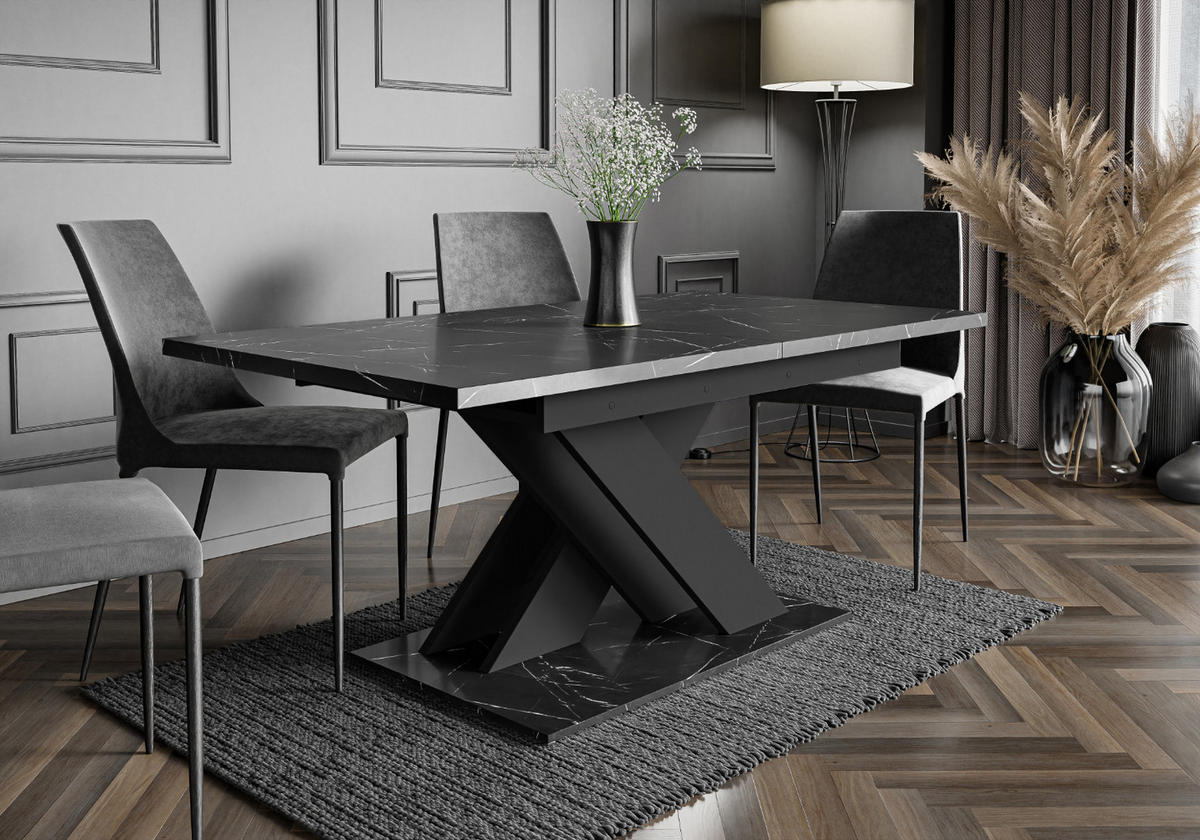 ESSTISCH Ausziehbar 140-180 cm Schwarz Marmor-Optik - Schwarz, Holzwerkstoff (180/80/75cm) - Home Collective