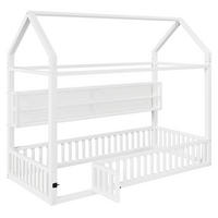 HAUSBETT 90x200 cm mit Zaun und LED-Beleuchtung, Weiß - Weiß, Metall (90/200cm) - KOMHTOM