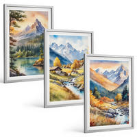 BILDER SET 3er Set - 40x60 cm Silberner Rahmen - Berglandschaft mit einem Fluss - Silberfarben, Kunststoff (40/60cm) - TULUP
