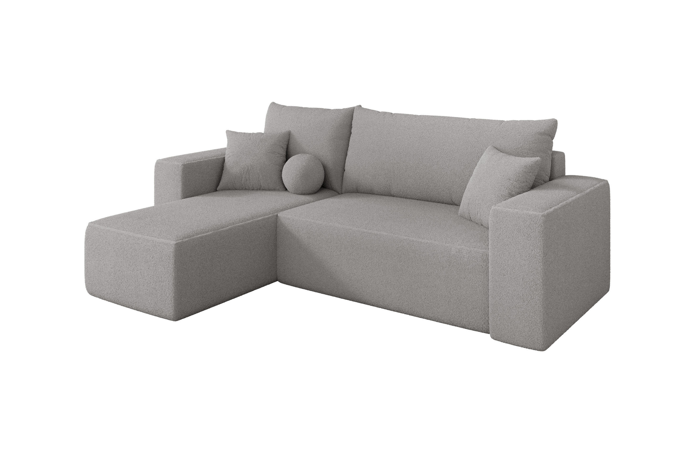 ECKSOFA mit Schlaffunktion Ottomane Links SENO-L 249x139x85 Hellgrau Bouclé - Silberfarben/Hellgrau, Holzwerkstoff/Kunststoff (249/139cm) - ALTDECOR