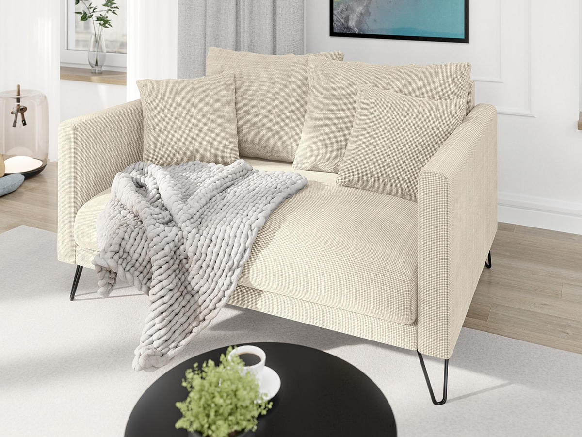 SITZGARNITUR 3+2+1 Harmony Beige Chenille - Beige/Schwarz, Holz/Textil (200/85/100cm) - S-Style Möbel