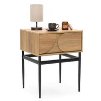 NACHTTISCH Holz mit Schublade, Metallbeinen, Holzoptik | B47.5 x T39 x H58 cm - Braun, Holzwerkstoff (47.5/58/39cm) - Hometopia