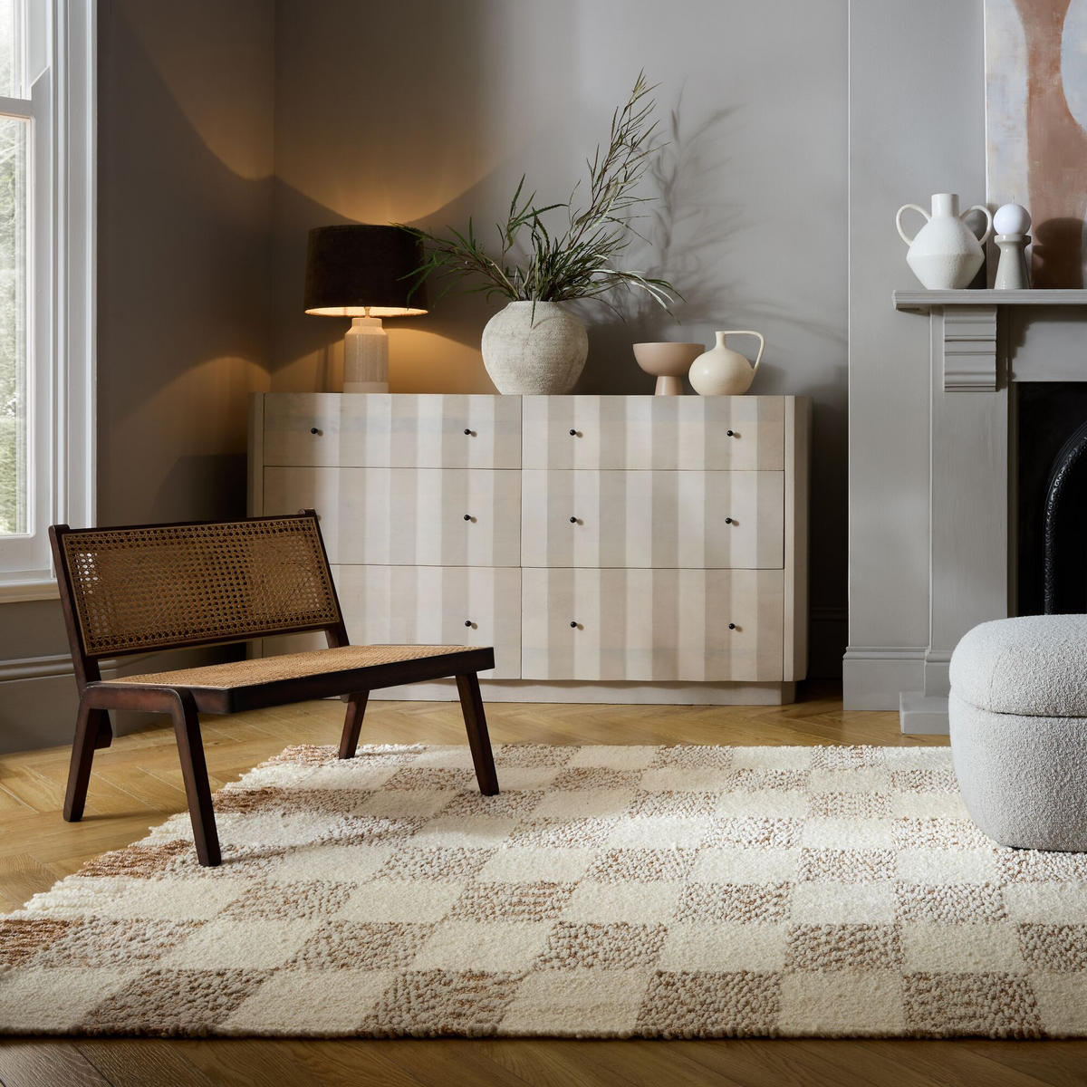 TEPPICH Kurzflor Karo Muster, Geometrisch, Wohnzimmer Beige-Natur Rechteckig 160x230 - Beige, Textil (230/160cm) - KADIMA DESIGN