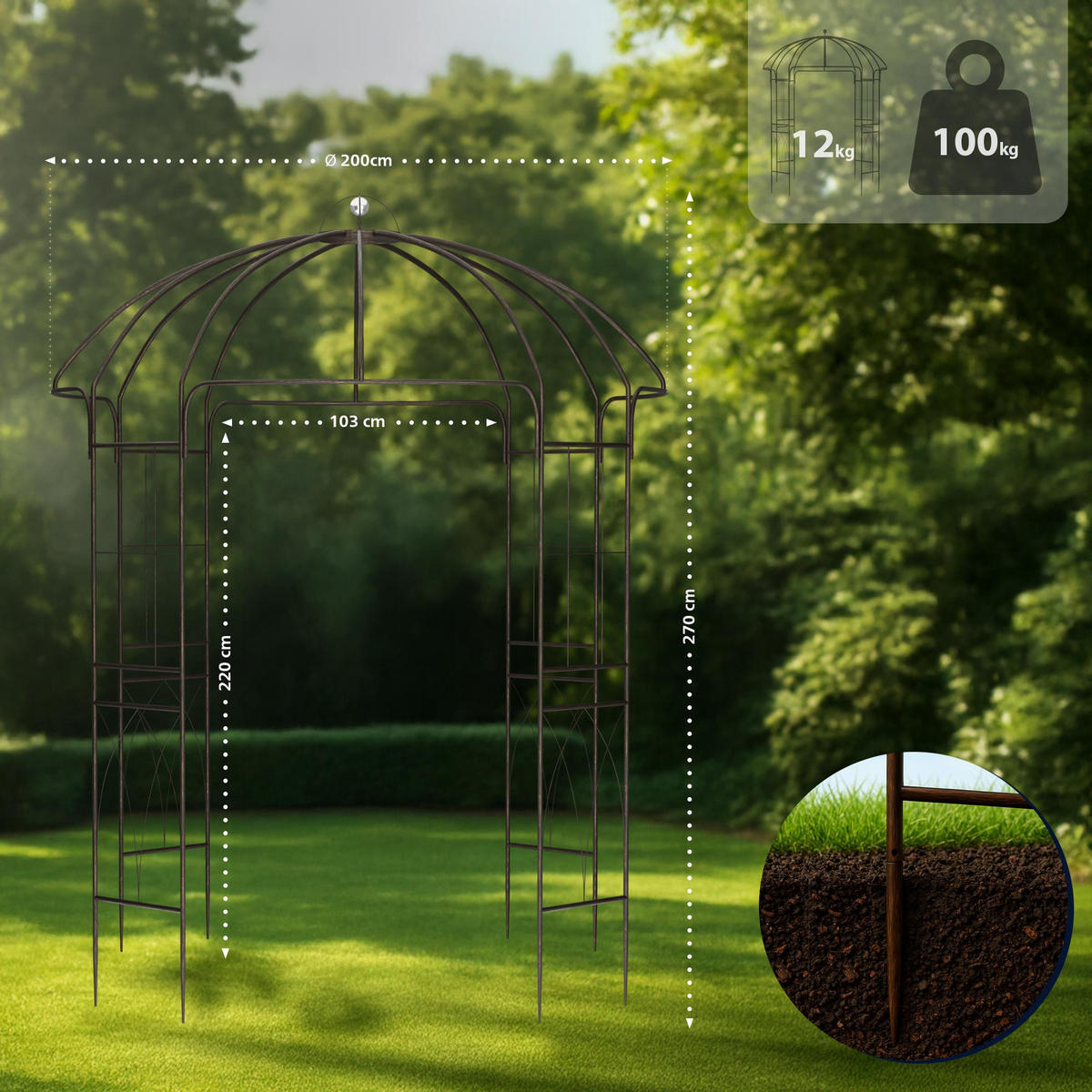 PAVILLON 200/200/270 cm Metall Bronze - Bronzefarben, Metall (200/270/200cm) - CLP