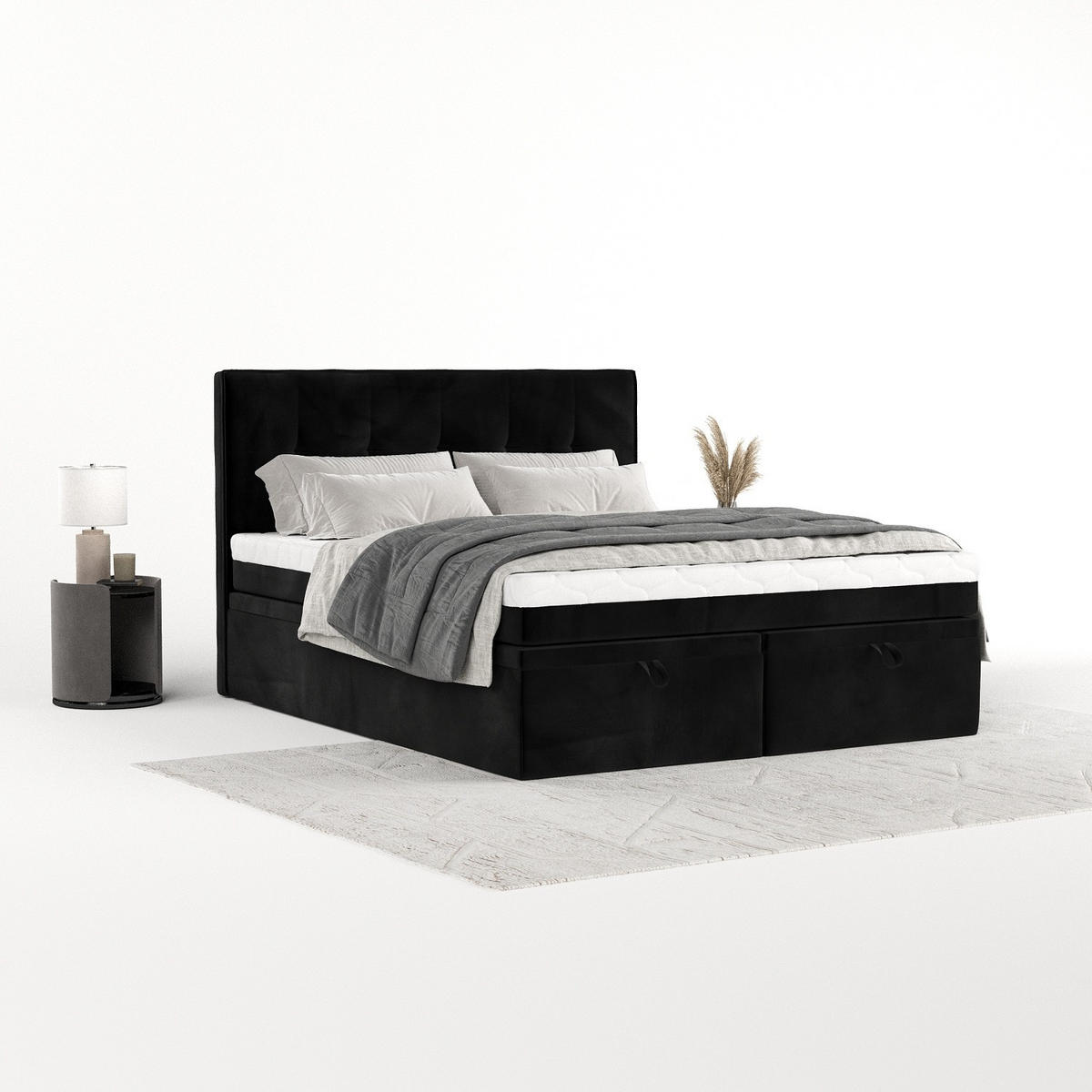 BOXBETT Arivo 140/200 cm Schwarz im Kronos Stoff - Schwarz, Holz/Holzwerkstoff (140/200cm) - AltaBeds