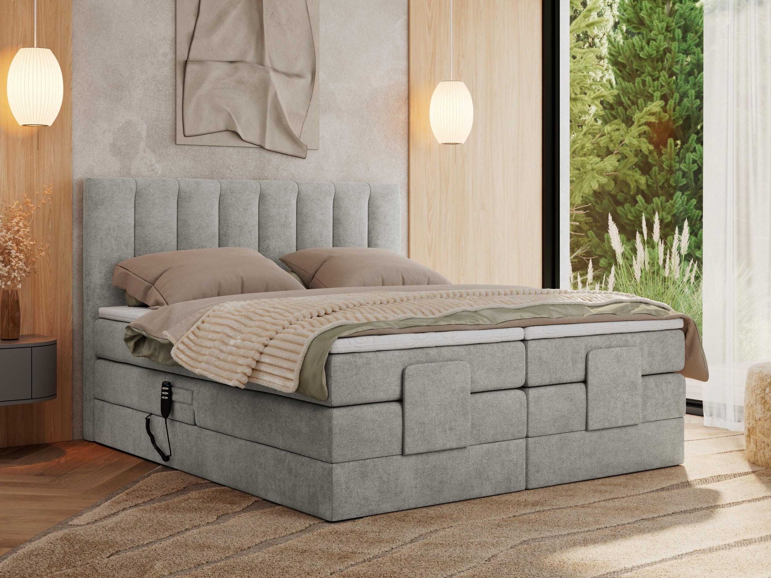 BOXBETT COMFORTO 140/200 - Hellgrau Struktur - H3 - Hellgrau, Holz/Textil (140/200cm) - MKS