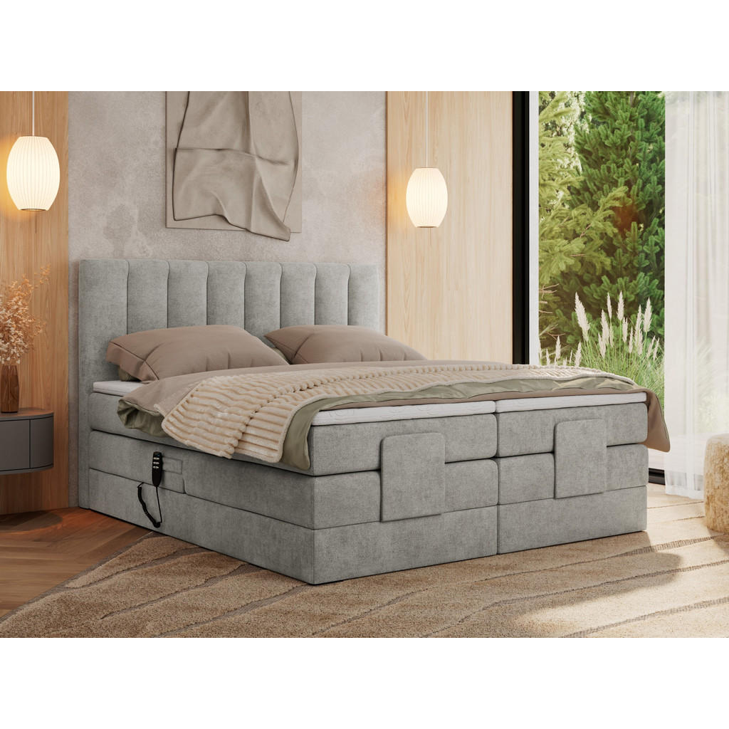 Thumbnail - MKS Boxbett, Hellgrau, Textil, 2-Sitzer, H4, 7-Zonen, Rechteckig, 160x200 cm, Schlafzimmer, Betten, Boxspringbetten