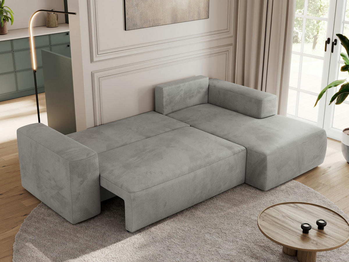 ECKSOFA TRENTINO L Hellgrau Velvet - Rechts - Hellgrau/Schwarz, Textil (164/266cm) - MKS