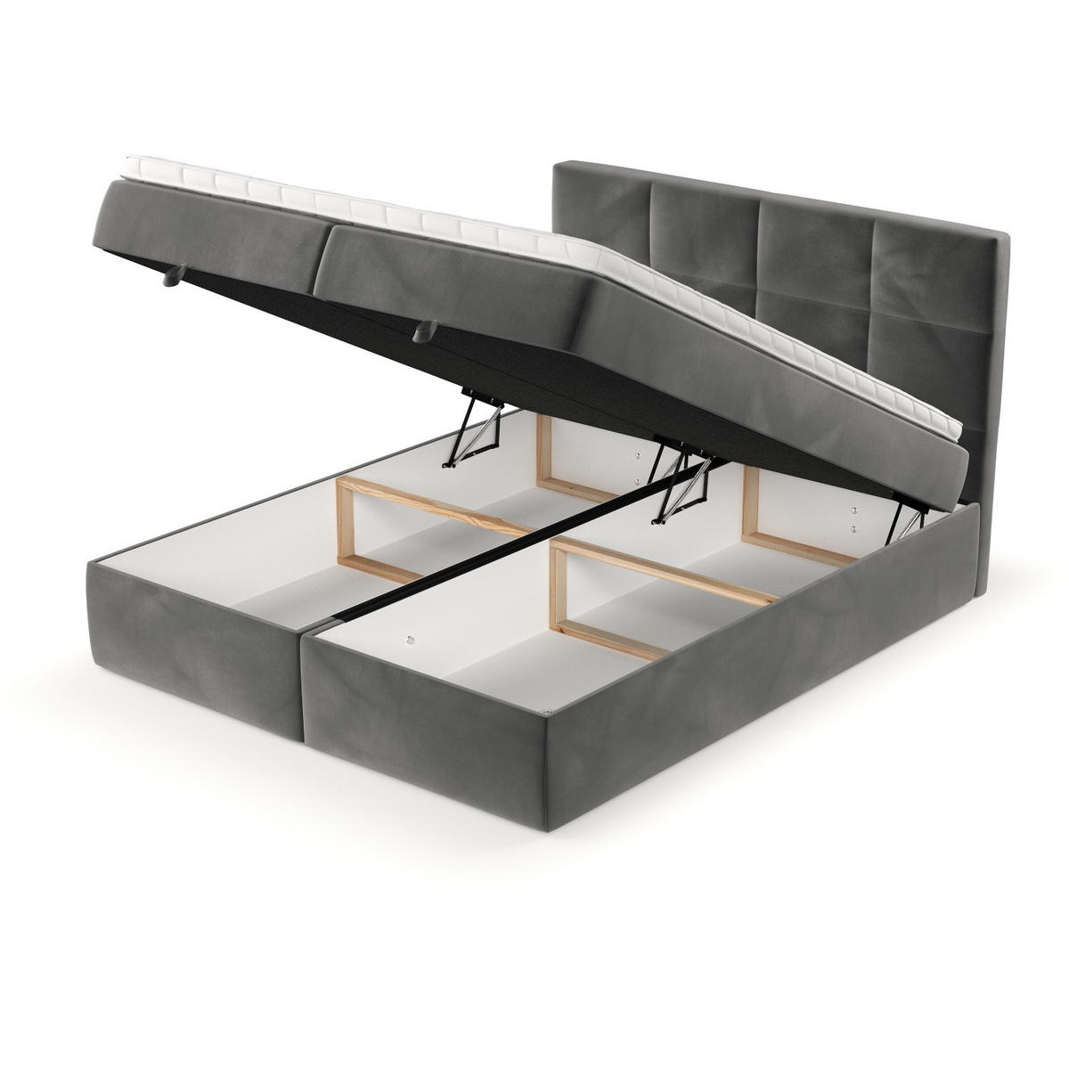 BOXBETT Velto 180/200 cm Grau im Kronos Stoff - Schwarz/Grau, Holz/Holzwerkstoff (180/200cm) - AltaBeds