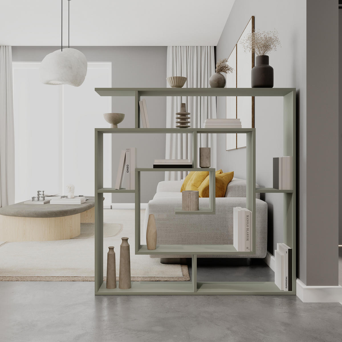 BÜCHERREGAL Labirent Aschgrün 125/22/129 cm - Grün, Holzwerkstoff (125/128.6/22cm) - Decortie