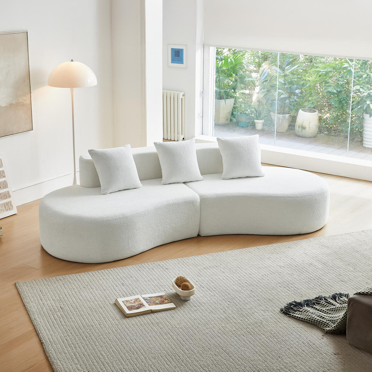 ECKSOFA 277/103/68 cm weiß aus Samtstoff, modularer 3-Sitzer - Weiß, Textil (103/277cm) - OKWISH