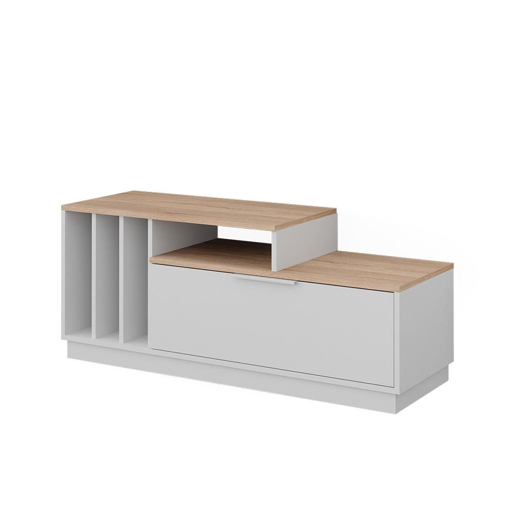 LOWBOARD Betti Weiß/Sonoma 120 x 49.9 cm mit 1 Tür - Weiß/Sonoma Eiche, Holzwerkstoff (120/49.9/40cm) - Vicco