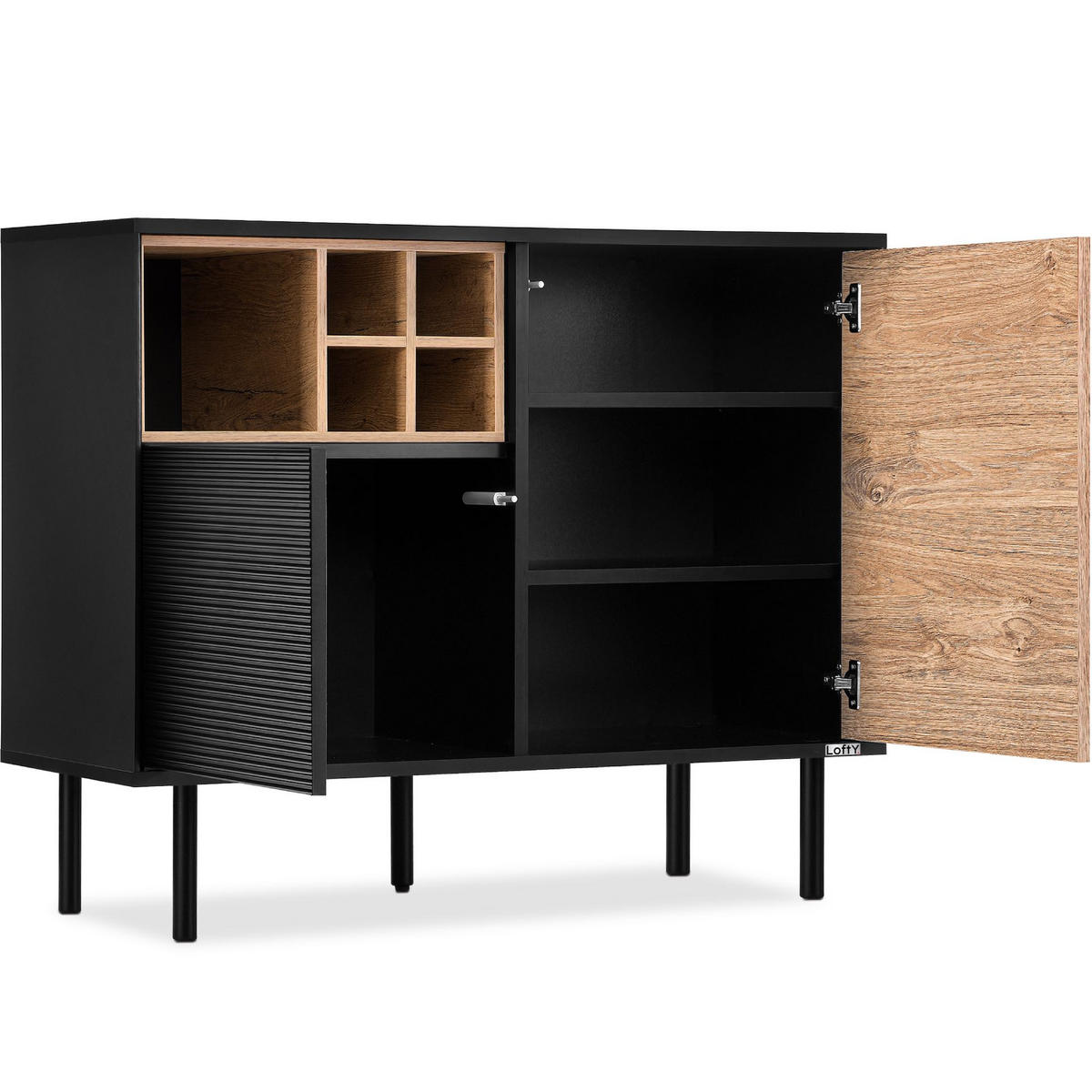 KOMMODE LOFTY Weineinlage, Braun - Eichefarben/Schwarz, Holz (102/83/41cm) - KONSIMO®
