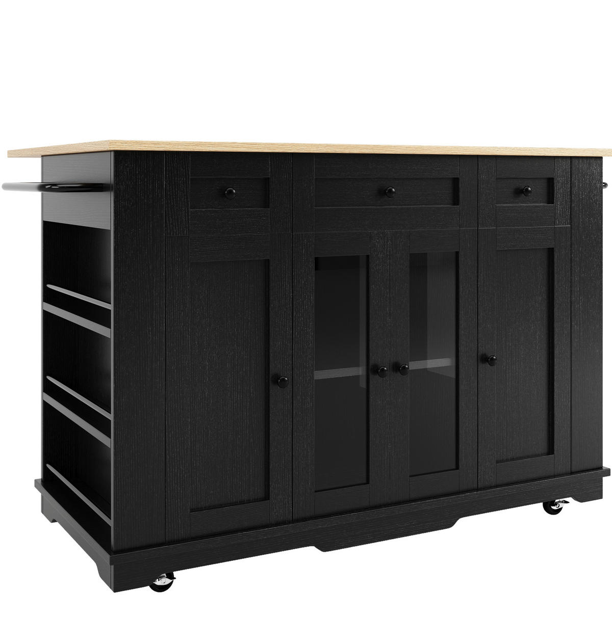 KÜCHENINSEL 151,5/91,7/60 cm Schwarz/Natur aus MDF und Metall mit klappbarer Arbeitsplatte - Schwarz, Holzwerkstoff (60/91.7/151.5cm) - OKMYHOME