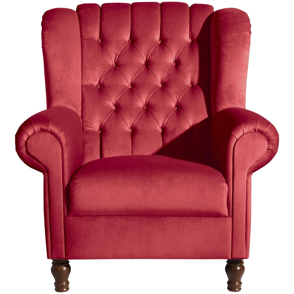 OHRENBACKENSESSEL Katreen Bezug Samtvelours Buche nussbaum dunkel / rot - Rot, Kunststoff (91/101/90cm) - 58aufmkessel