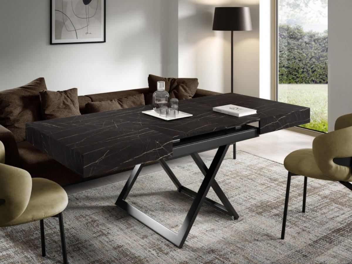 TISCH Schwarz SIENNA Modern U-Förmige Beine Pietra Grigia - Schwarz, Holzwerkstoff (80/80/80cm) - Sepro Meble