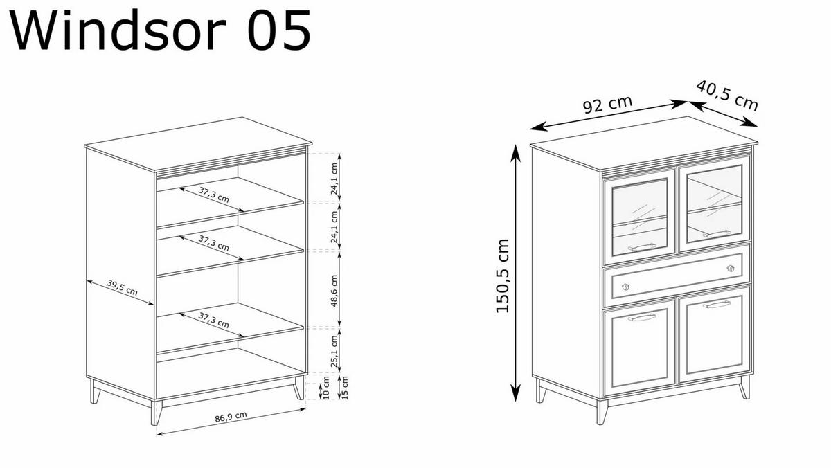 VITRINESCHRANK WINDSOR W-5 - Kaschmir, Holzwerkstoff (92/151/41cm) - Meblini