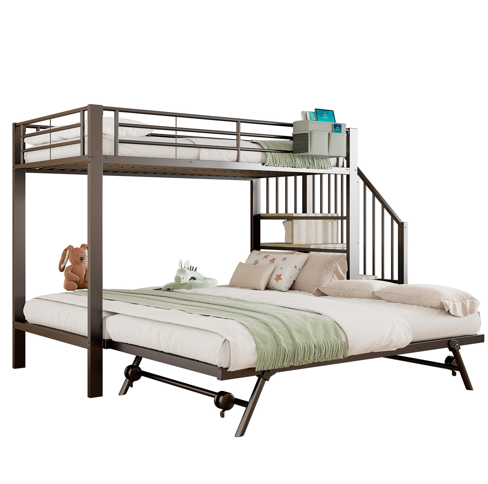 ETAGENBETT 90/200 cm und 180/200 cm Schwarz mit Ausziehbett ohne Matratze - Schwarz, Metall (90/200cm) - MIVRAY